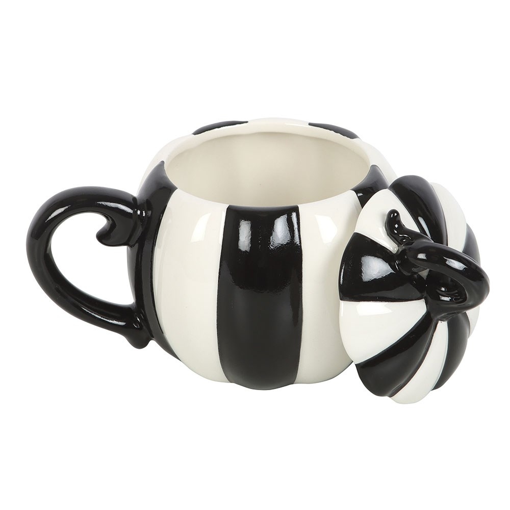 Something Different - Black and White Striped Pumpkin Lidded Tasse - Schwarz/WeiÃŸ